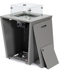 LeisureMod Chelsea 32" Modern Gas Fire Pit Table 37,000 Btu Propane Steel Outdoor with Tempered Glass Wind Guard and Lid for Patio