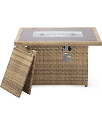 LeisureMod Mace 44" Outdoor Fire Pit Table – 55,000 Btu Propane Gas with Wicker Frame, Tempered Glass Wind Guard and Crystal Beads