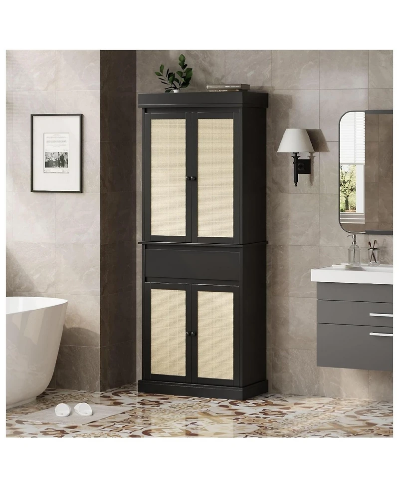 gaomon Rattan Kitchen Pantry Cabinet with Doors and Adjustable Shelves