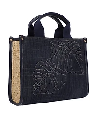 Tommy Bahama Dorothy Medium Denim Tote – Embroidered Leaf Convertible Top Handle and Crossbody Bag