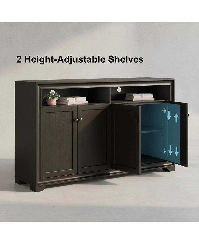 Yigii Sideboard Buffet Cabinet 4 Doors Open Shelf Adjustable Kitchen Coffee Bar Console Table Living Room Hallway