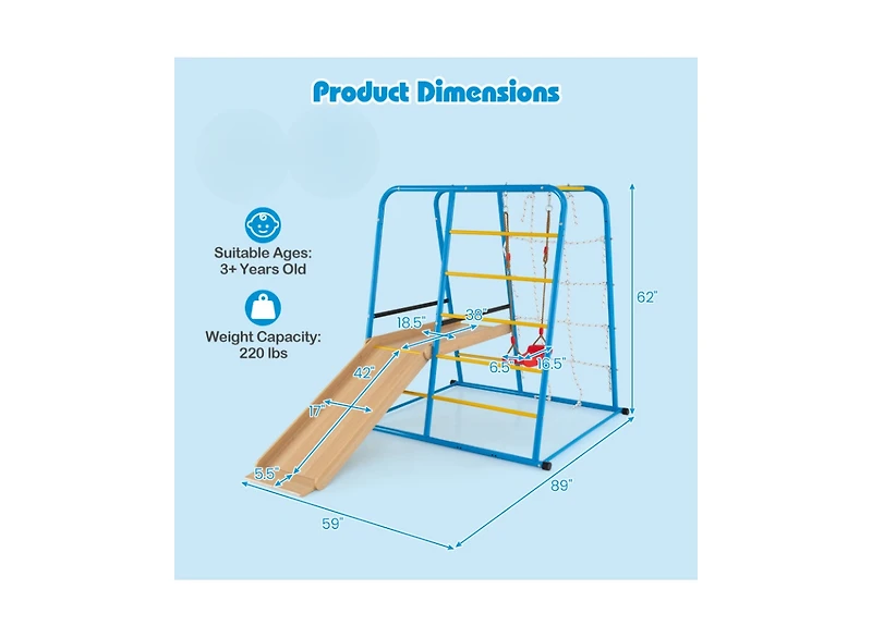 Slickblue Kids Indoor Playset 6 in 1 Jungle Gym with Slide