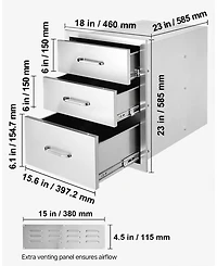 Sugift Outdoor Kitchen Stainless Steel Bbq Triple Access Drawers 18in x 23in x 23in