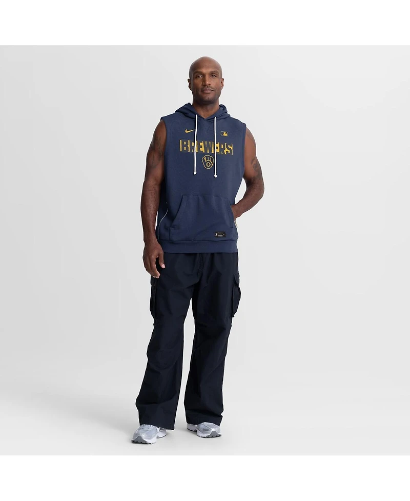 Nike Men's Navy Milwaukee Brewers Authentic Collection Standard Issue Dri-fit Sleeveless Hoodie