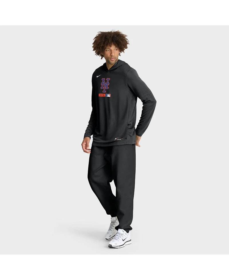 Nike Men's Black New York Mets Authentic Collection Dri-fit Long Sleeve Hoodie