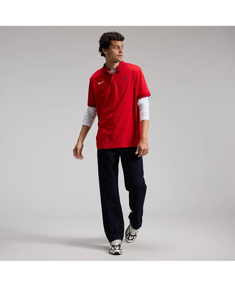 Nike Men's Red Atlanta Braves Authentic Collection Striped Victory Dri-fit Polo Shirt