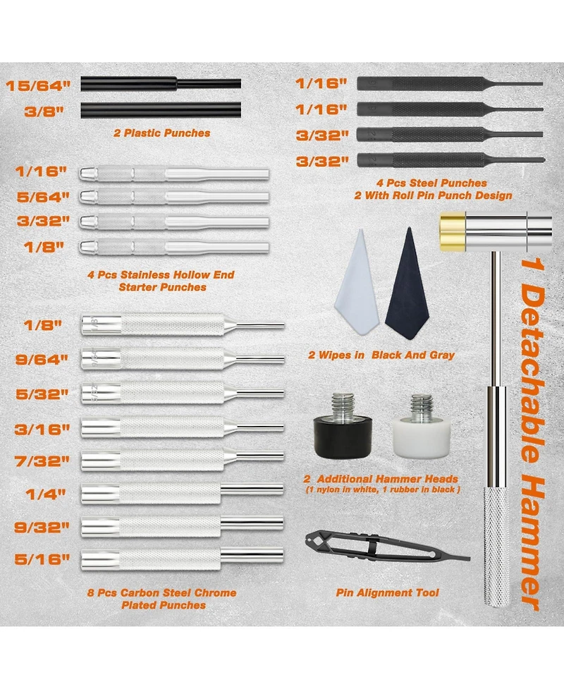 Gnuadz Punch Set Roll Pin Tools Steel Hammer Machinery Maintenance Organizer Storage Container