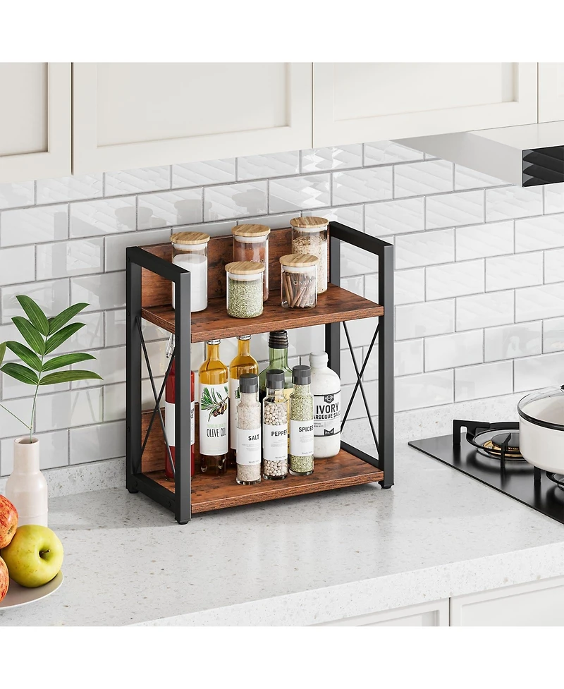 Gnuadz 2 Tier Countertop Spice Rack Organizer Wood Kitchen Coffee