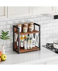 Gnuadz 2 Tier Countertop Spice Rack Organizer Wood Kitchen Coffee