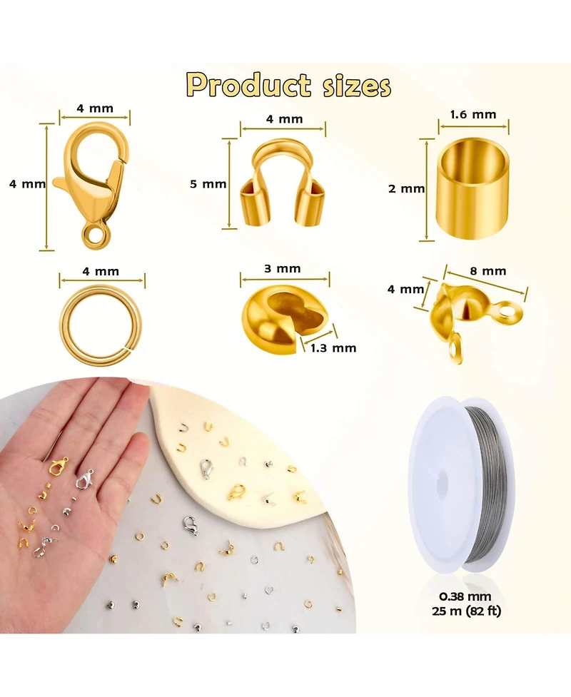 Gnuadz 1200 Crimp Beads Kit Covers Tubes Wire Guardians Clasps Jump Rings Pliers Bracelets