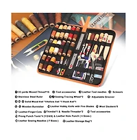 Gnuadz 66 Pcs Leather Working Tools Kit Waxed Thread Groover Awl Stitching Punch Hole Beginner Craft Gifts