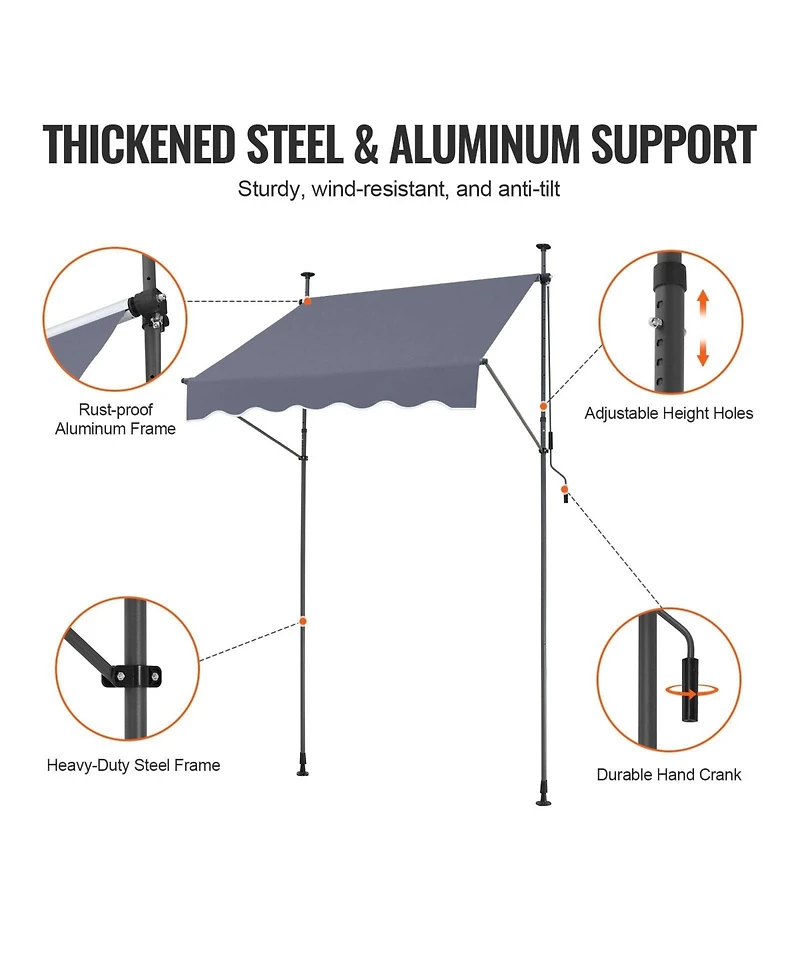 Sugift 59 x 47in Retractable Patio Awning Sunshade Shelter for Patio and Balcony