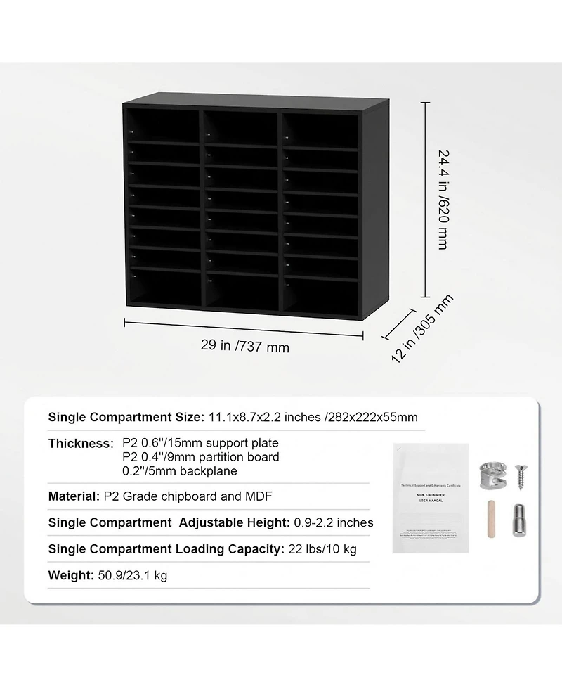 Sugift Wood Literature Organizer 24 Compartments Removable Shelves for Office Use