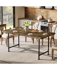 Tribesigns 63-Inch Solid Wood Dining Table for 4-6, Industrial Large Kitchen Table with Metal Footrest, Rectangular Wooden Dinner Table