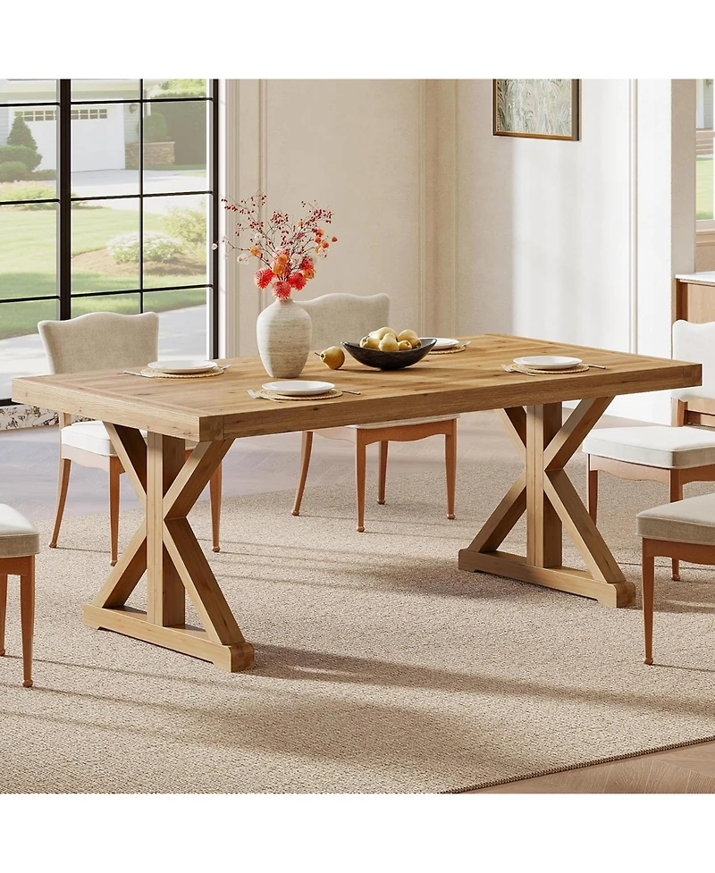 Tribesigns Solid Wood Dining Table for 4-6, 63-Inch Farmhouse Kitchen Table with Sturdy Legs, Wooden Rectangular Dinner Furniture