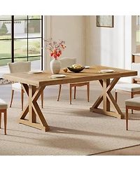 Tribesigns Solid Wood Dining Table for 4-6, 63-Inch Farmhouse Kitchen Table with Sturdy Legs, Wooden Rectangular Dinner Furniture