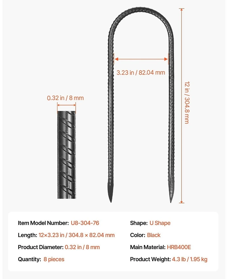 Inolait 12-in Galvanized Steel Rebar Stakes Ground Anchors for Fencing and Tents