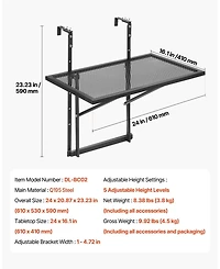 Sugift Adjustable Balcony Hanging Table 19 x 24 in for Patio Deck and Balcony Use