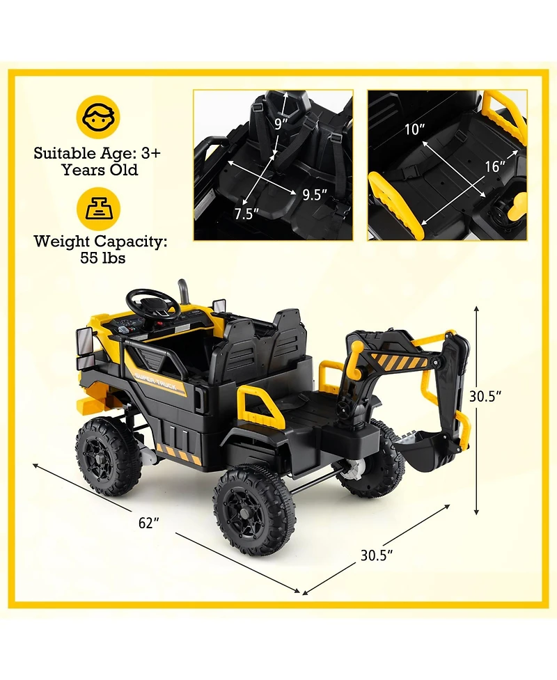 Slickblue 24V Kids Ride-On Excavator, 4WD 2-Seater with Remote and Digging Arm.