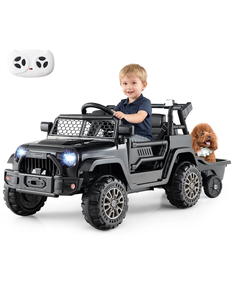 Slickblue 12V Kids Ride-On Utv with Detachable Trailer, Battery Powered