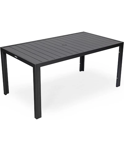 LeisureMod 63" Outdoor Aluminum Dining Table for Modern Home, Patio, Backyard Garden Chelsea Collection