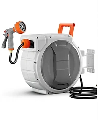 Sugift Retractable Hose Reel 1/2in x 145 ft Wall-Mounted Heavy Duty for Outdoors