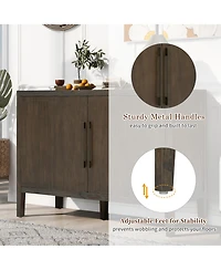 Rainsken Farmhouse Sideboard, 47.25" Wooden Buffet Cabinet with Pine Veneer, Adjustable Feet and Metal Handles for Living Room, Kitchen