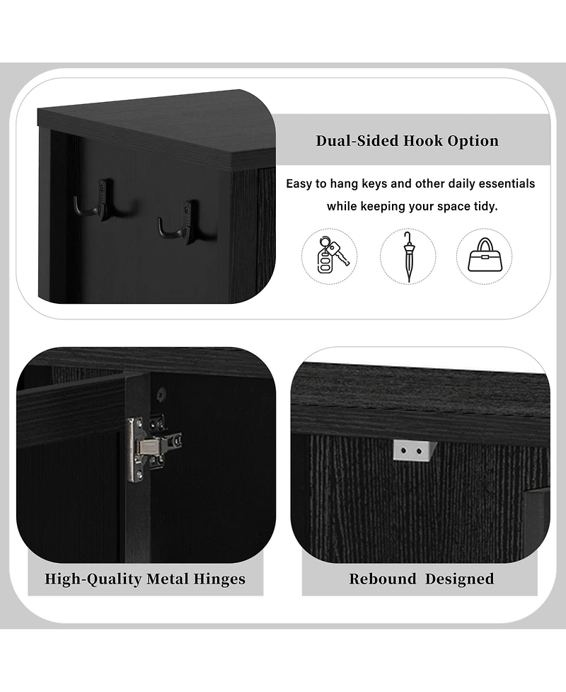 Rainsken 55" Modern Sideboard Buffet Cabinet, 4 Doors Storage Cabinet with Open Shelf, Adjustable Shelves and Double Hooks for Kitchen, Living Ro