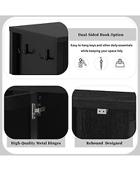 Rainsken 55" Modern Sideboard Buffet Cabinet, 4 Doors Storage Cabinet with Open Shelf, Adjustable Shelves and Double Hooks for Kitchen, Living Ro