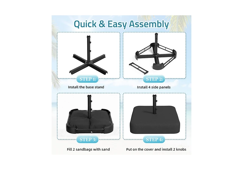 Aecojoy Patio Umbrella Base, 220 lbs Heavy Duty Sand Filled Weighted Umbrella Stand with 2 Sandbags