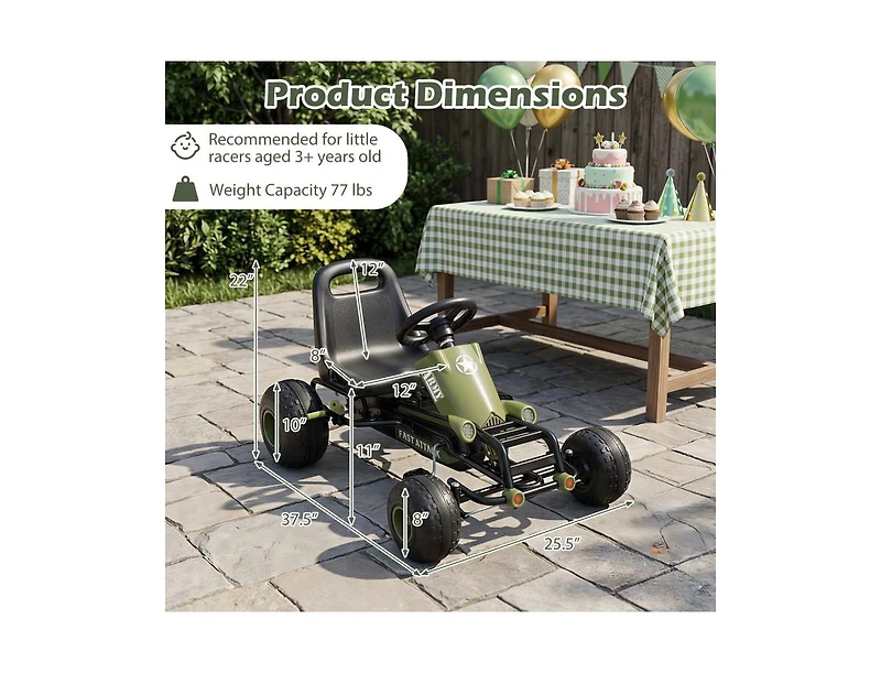 Slickblue Kids Pedal Go Kart Racer with Steering Wheel, Gear Shifter and Handbrake.