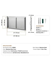 Sugift 34W x 19H in Double Stainless Steel Bbq Access Door for Bbq Island Grilling