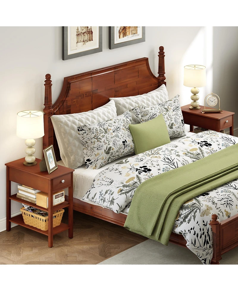 Gouun Set of 2 3-Tier Narrow End Tables with Drawer and Storage Shelves