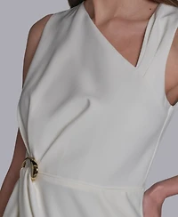 Halston Women's Asymmetrical Neck Midi Dress