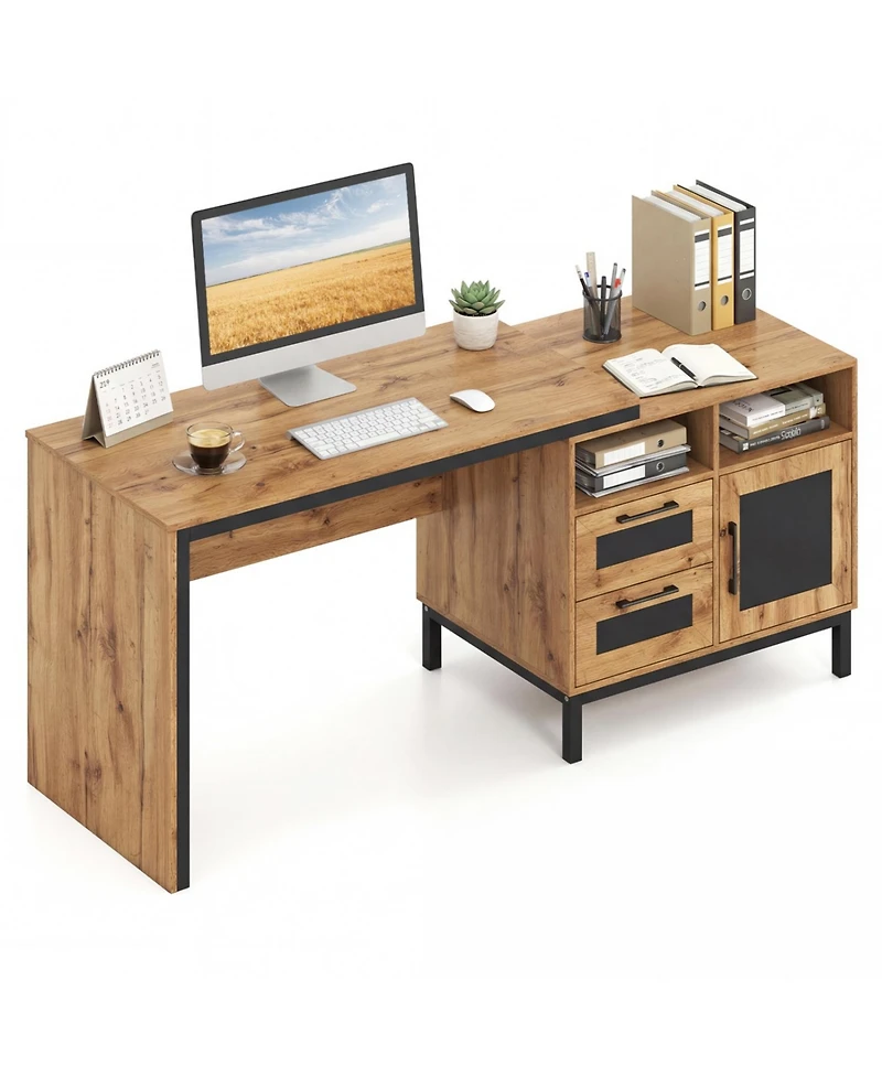 Slickblue 71 Inch Office Desk with Drawers and Open Storage Shelves