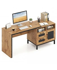 Slickblue 71 Inch Office Desk with Drawers and Open Storage Shelves