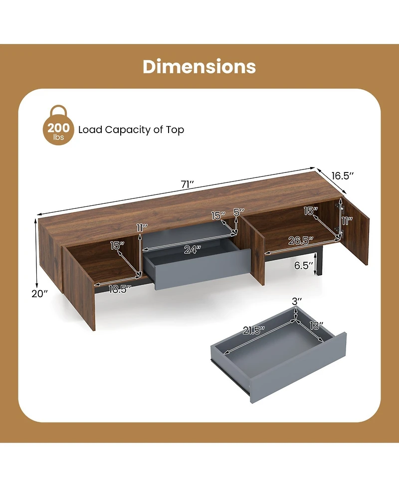 Sugift Modern Mid Century Tv Cabinetfor TVs with Drawer-Walnut