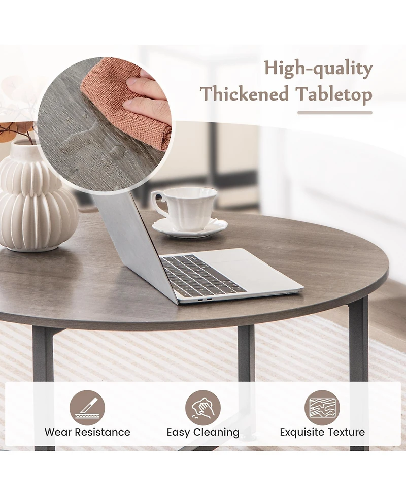 Gouun 3-Piece Coffee Table Set Round Table and 2 Square End Tables