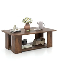 Gouun 41-Inch 2-Tier Wooden Coffee Table with Open Storage Shelf