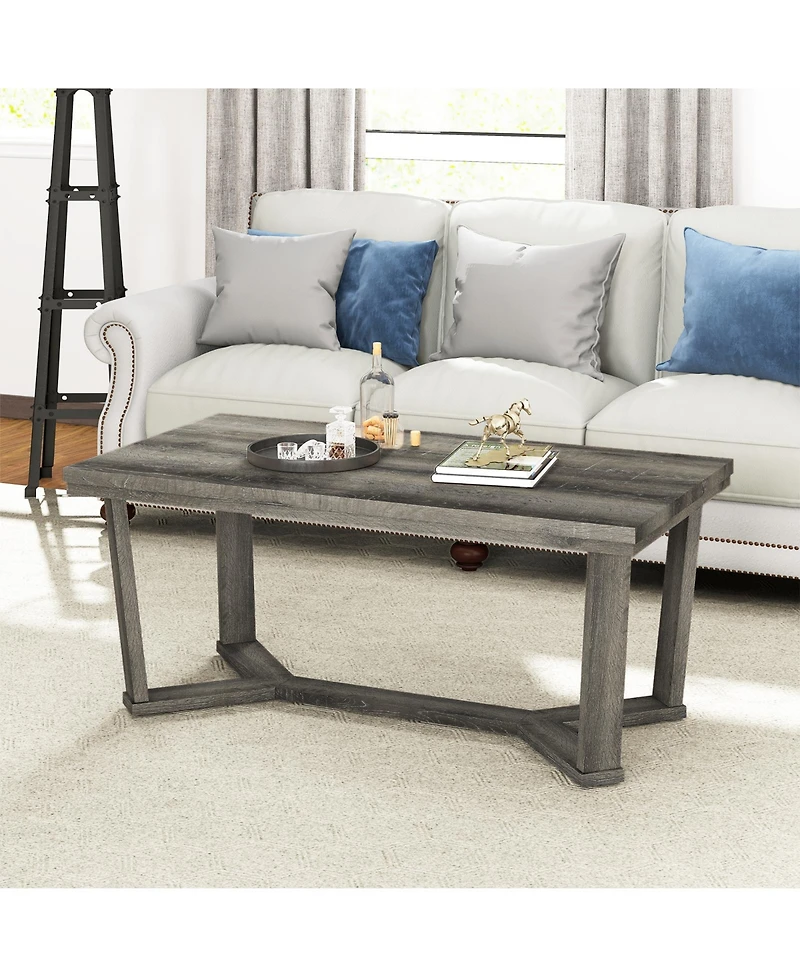 Gouun Rectangle Coffee Table with Cross-Shaped Rubber Wood Base