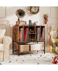 Gouun Record Player Stand with Charging Station and Six Vinyl Compartments