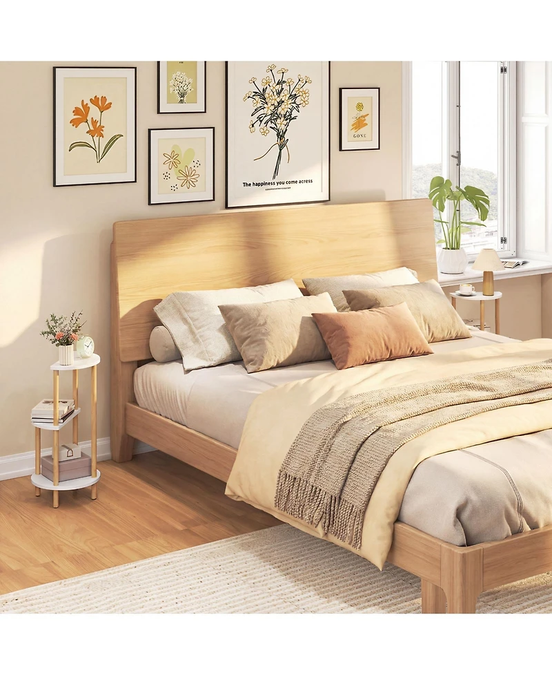 Gouun Set of 2 Compact Bamboo 3-Tier Round Side Tables, 12 inch Diameter x 24 inch