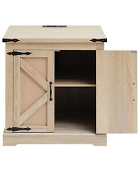 Gouun Farmhouse Rattan Storage End Table 24-Inch with Usb Ports