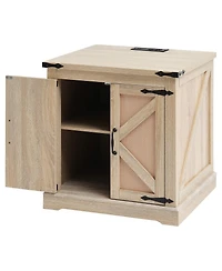 Gouun Farmhouse Rattan Storage End Table 24-Inch with Usb Ports