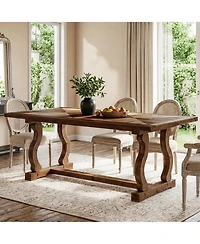 Tribesigns Solid Wood Dining Table for 4-6 People, 63" Farmhouse Rectangle Kitchen Table with Diamond Parquetry Top and S-Scroll Legs