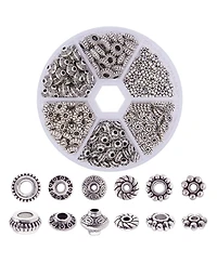 Gnuadz 300pcs 6 Style Tibetan Metal Alloy Spacer Beads Tube Flower Flat Rondelle Bracelet Necklace Earring Jewelry Making