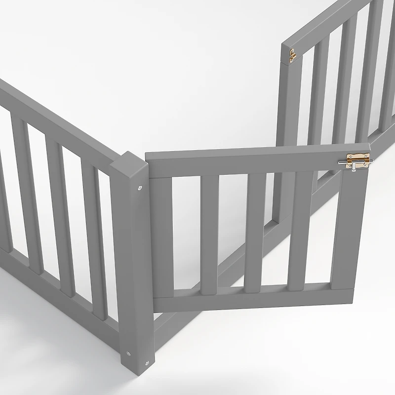 Streamdale Furniture Bed Floor Bed with Safety Guardrails and Door