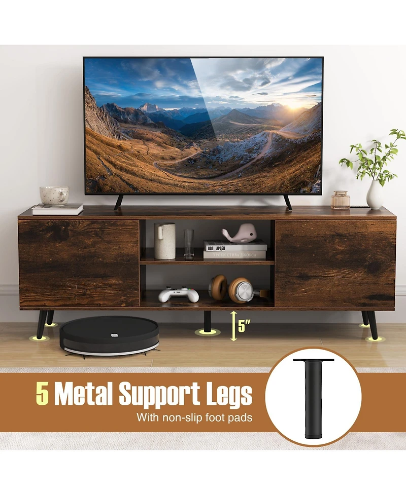 Sugift Tv Stand with Power Outlets and Adjustable Shelf for 60 Inch TVs-Rustic