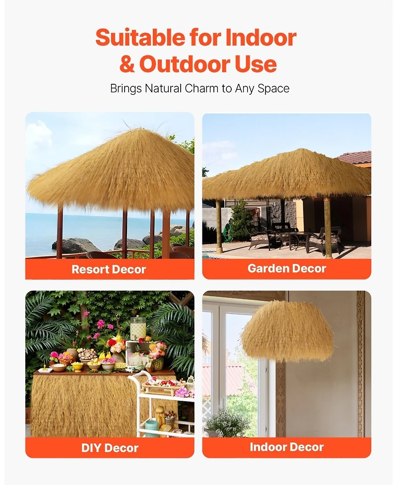 Artificial Thatch Roof 1.3 x 3.9 ft Waterproof Fire-Resistant for Tiki Bars
