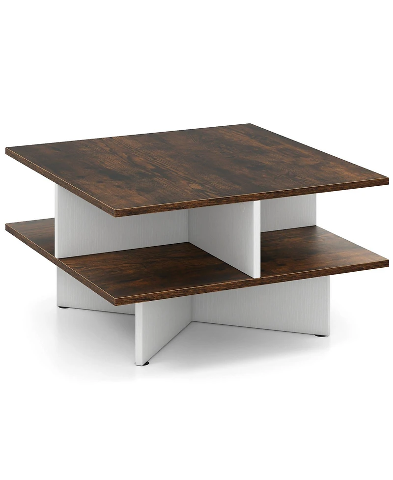 Gouun 2-Tier Square Coffee Table with 4 Storage Compartments